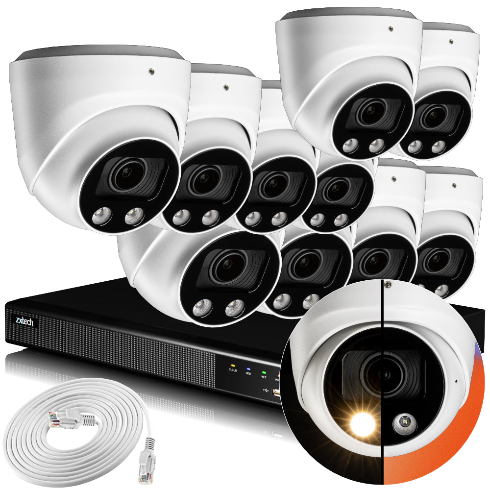 Zxtech 4K CCTV System - 10 x IP PoE Cameras Motorised Lens Face Detection Outdoor Sony Starvis | RX10C16X