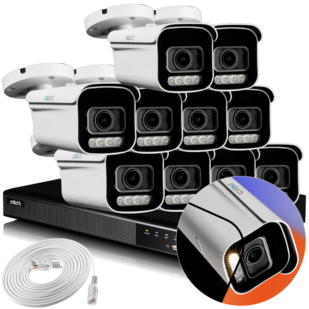Zxtech 4K CCTV System - 10 x IP PoE Cameras Motorised Lens Face Detection Outdoor Sony Starvis Enhanced Night Vision | RX10D16X
