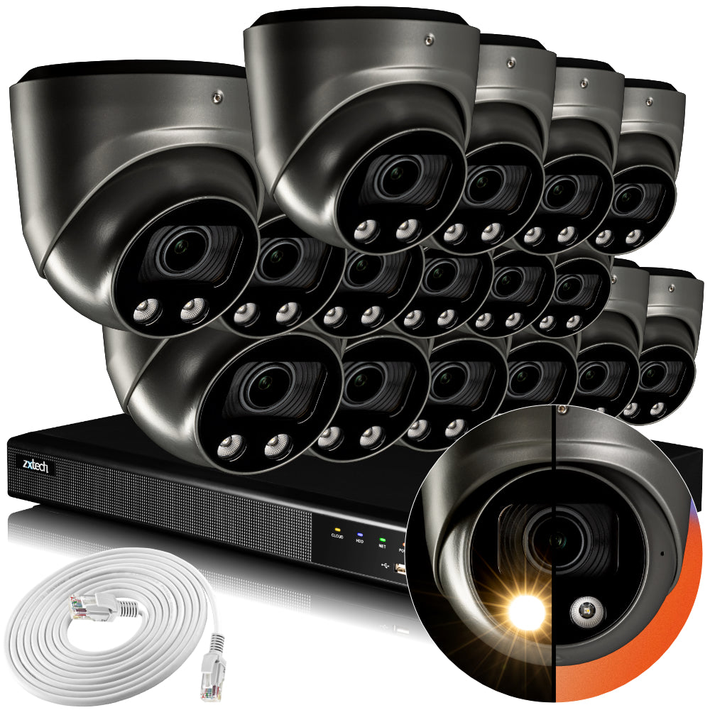 Zxtech 4K CCTV System - 16 x IP PoE Cameras Motorised Lens Face Detection Outdoor Sony Starvis | RX16G16X