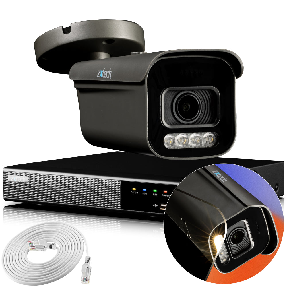 Zxtech 4K CCTV System - 1 x IP PoE Camera Motorised Lens Face Detection Outdoor Sony Starvis Enhanced Night Vision | RX1H4Z