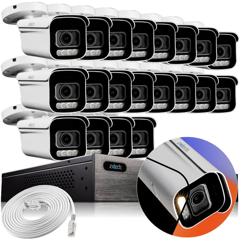 Zxtech 4K CCTV System - 20 x IP PoE Cameras Motorised Lens Face Detection Outdoor Sony Starvis Enhanced Night Vision | RX20D24W