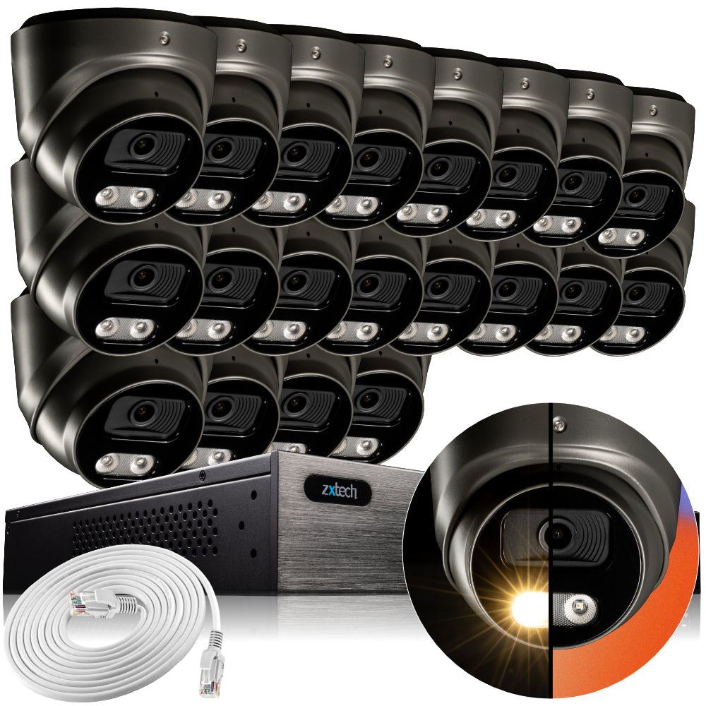 Zxtech 4K CCTV System - 20 x IP PoE Cameras Audio Recording Face Detection Outdoor Sony Starvis | RX20E24W