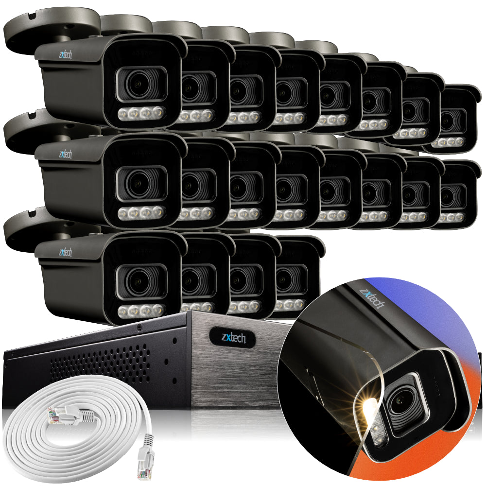 Zxtech 4K CCTV System - 20 x IP PoE Cameras Motorised Lens Face Detection Outdoor Sony Starvis Enhanced Night Vision | RX20H24W