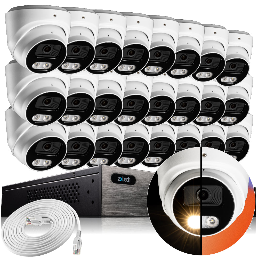 Zxtech 4K CCTV System - 24 x IP PoE Cameras Audio Recording Face Detection Outdoor Sony Starvis | RX24A24W