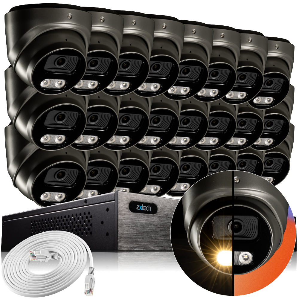 Zxtech 4K CCTV System - 24 x IP PoE Cameras Audio Recording Face Detection Outdoor Sony Starvis | RX24E24W