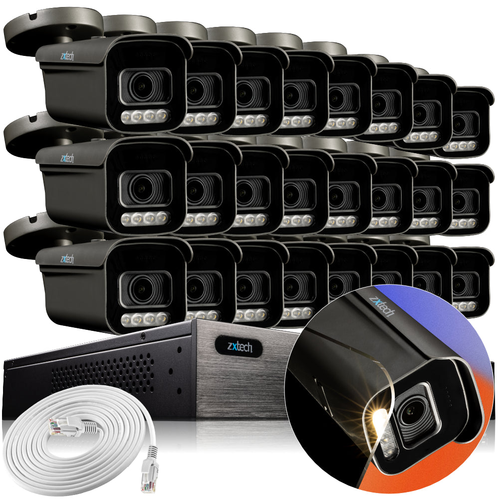 Zxtech 4K CCTV System - 24 x IP PoE Cameras Motorised Lens Face Detection Outdoor Sony Starvis Enhanced Night Vision | RX24H24W