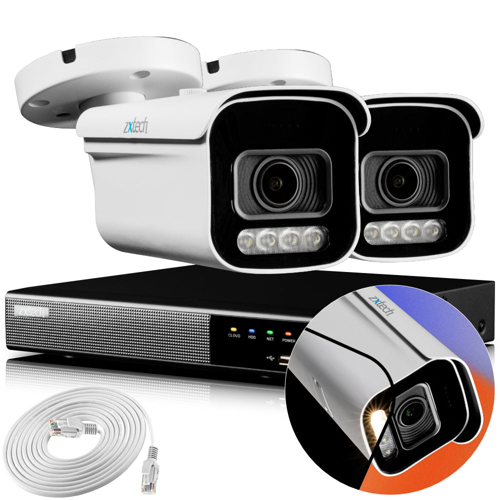 Zxtech 4K CCTV System - 2 x IP PoE Cameras Motorised Lens Face Detection Outdoor Sony Starvis Enhanced Night Vision | RX2D4Z