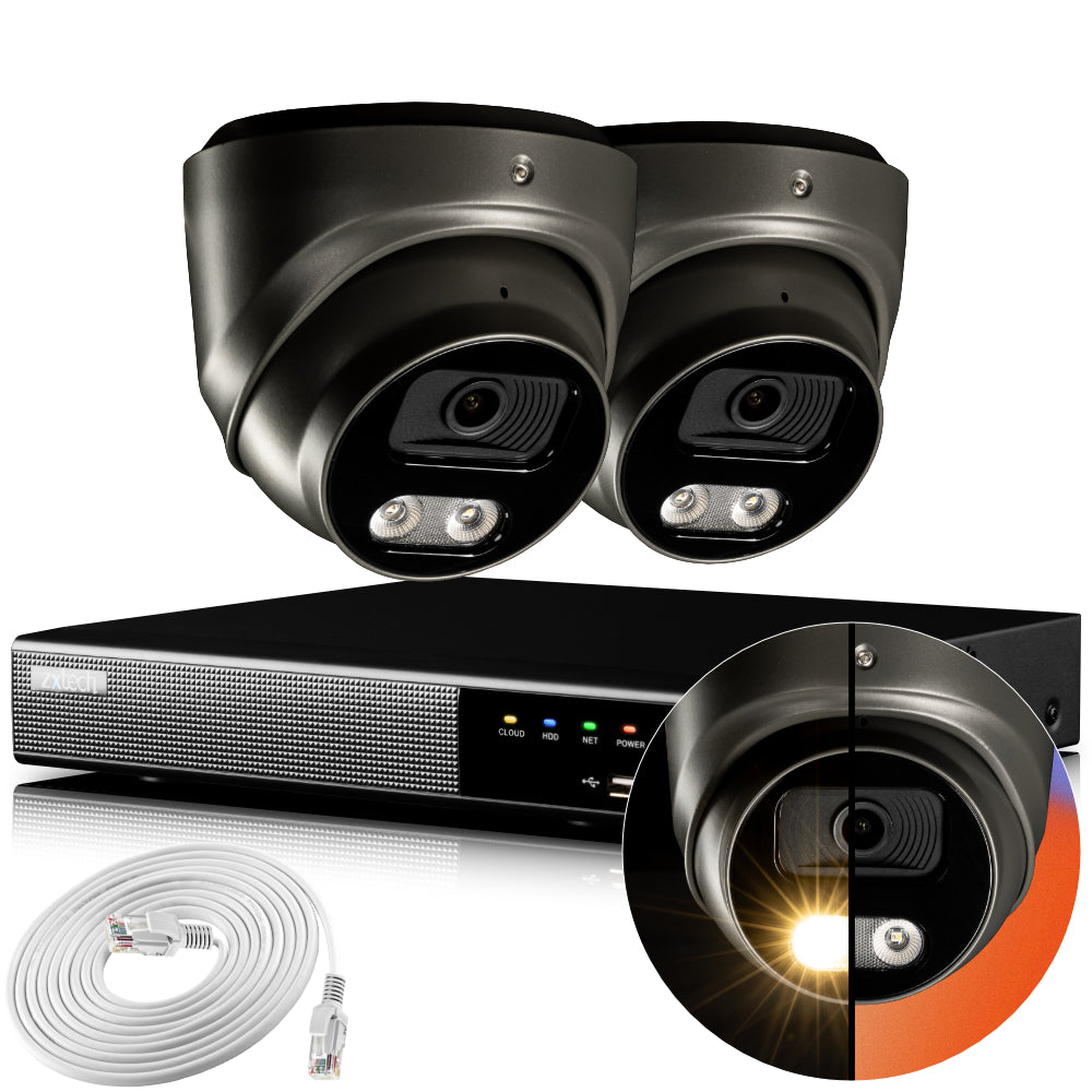 Zxtech 4K CCTV System - 2 x IP PoE Cameras Audio Recording Face Detection Outdoor Sony Starvis | RX2E4Z