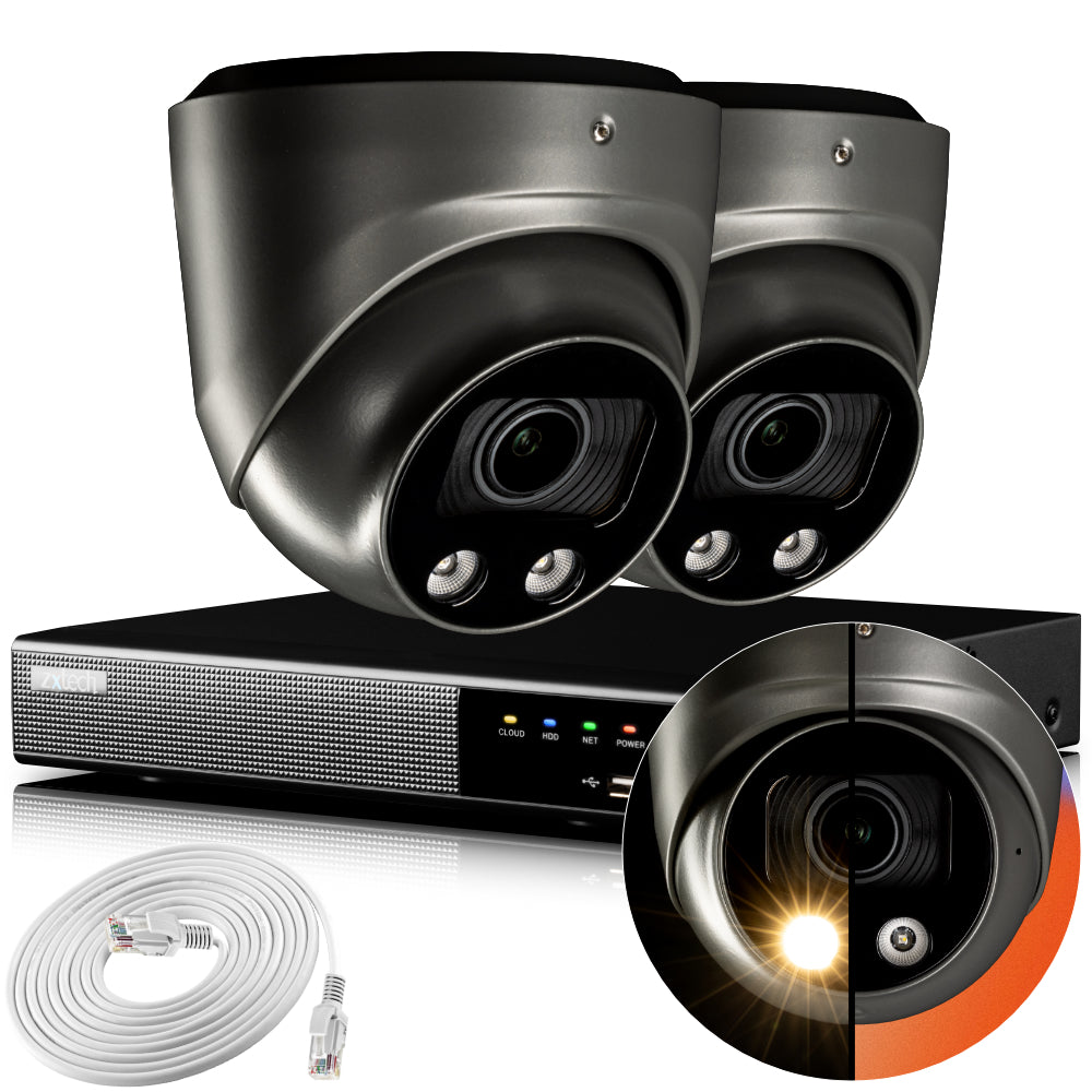 Zxtech 4K CCTV System - 2 x IP PoE Cameras Motorised Lens Face Detection Outdoor Sony Starvis | RX2G4Z