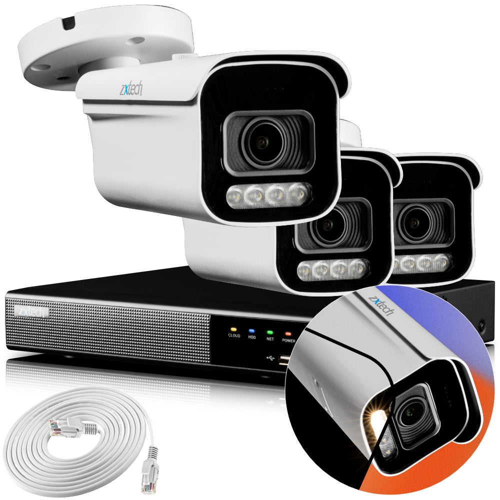 Zxtech 4K CCTV System - 3 x IP PoE Cameras Motorised Lens Face Detection Outdoor Sony Starvis Enhanced Night Vision | RX3D4Z