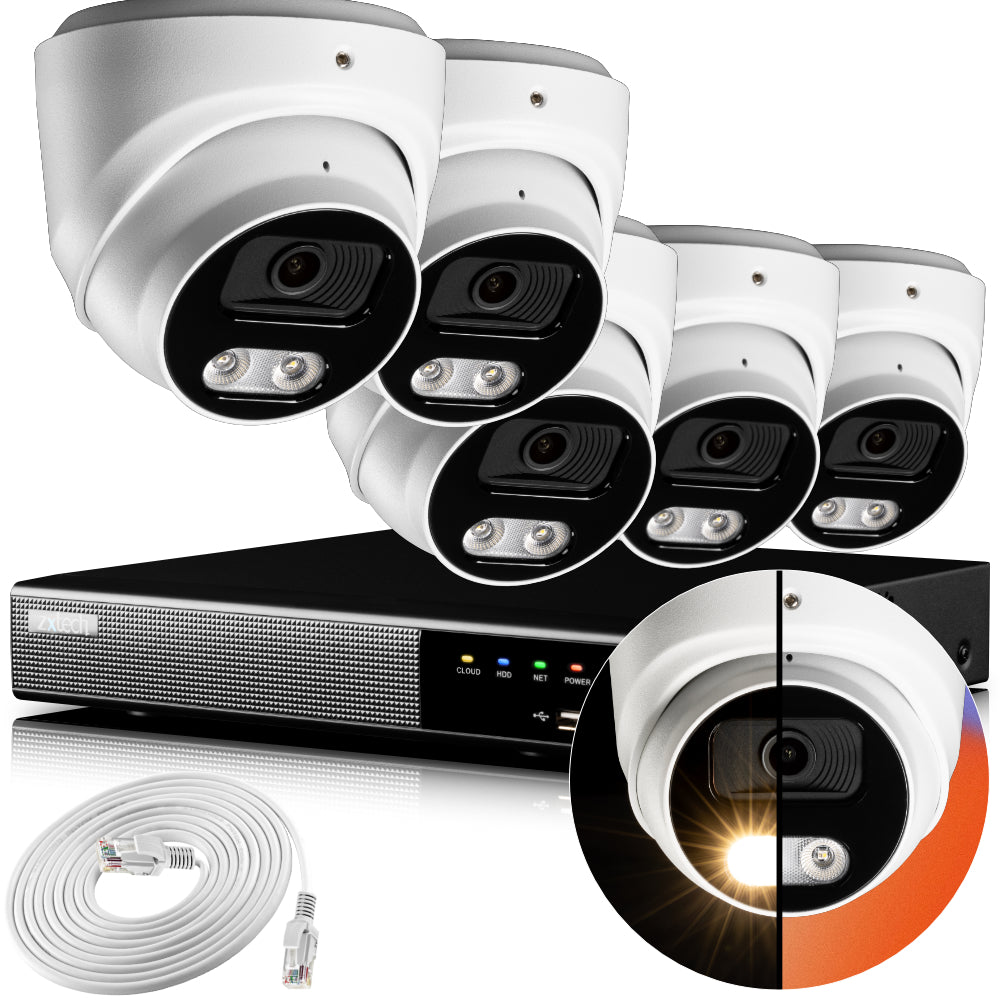 Zxtech 4K CCTV System - 5 x IP PoE Cameras Audio Recording Face Detection Outdoor Sony Starvis | RX5A9Y