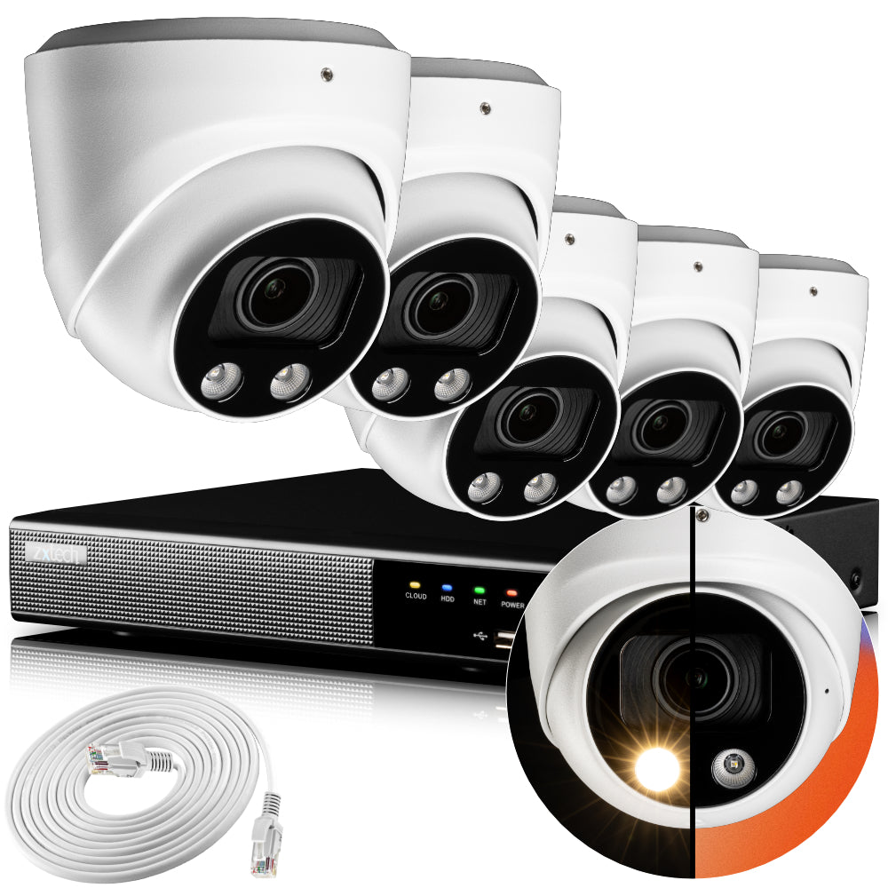 Zxtech 4K CCTV System - 5 x IP PoE Cameras Motorised Lens Face Detection Outdoor Sony Starvis | RX5C9Y