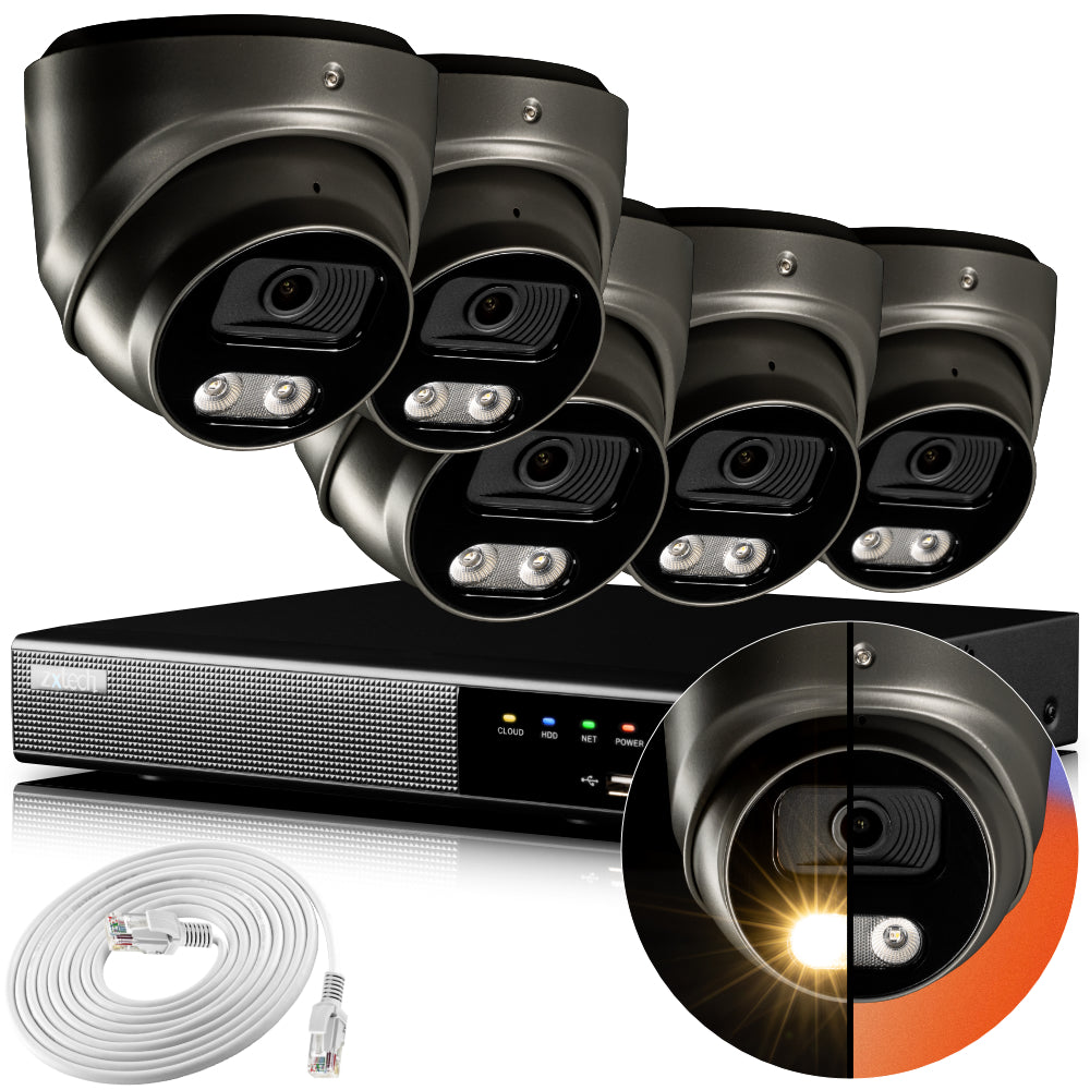 Zxtech 4K CCTV System - 5 x IP PoE Cameras Audio Recording Face Detection Outdoor Sony Starvis | RX5E9Y