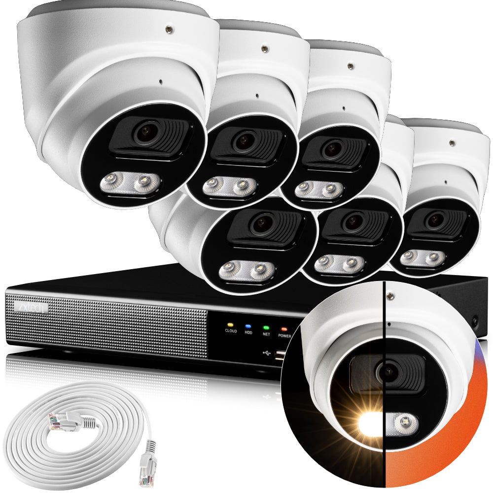 Zxtech 4K CCTV System - 6 x IP PoE Cameras Audio Recording Face Detection Outdoor Sony Starvis | RX6A9Y