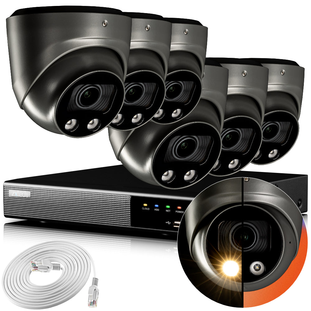 Zxtech 4K CCTV System - 6 x IP PoE Cameras Motorised Lens Face Detection Outdoor Sony Starvis | RX6G9Y