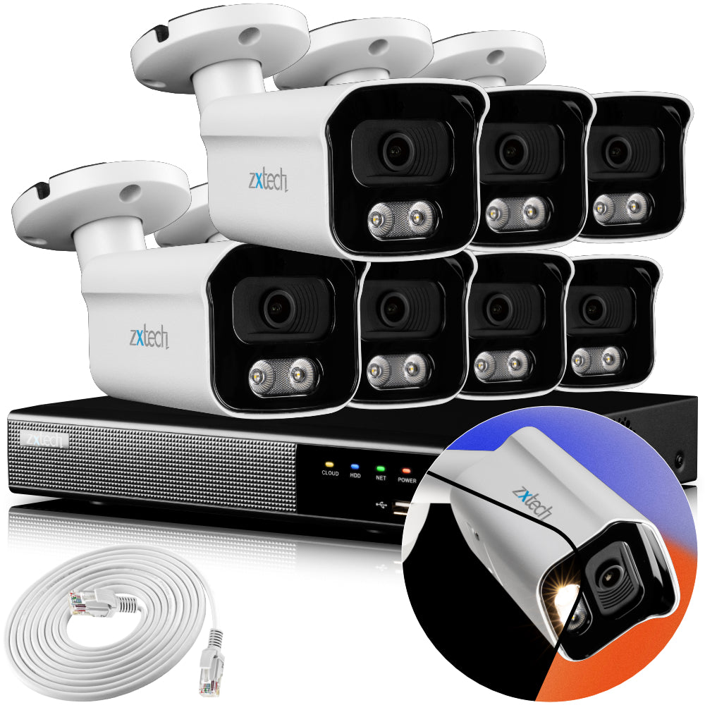 Zxtech 4K CCTV System - 7 x IP PoE Cameras Audio Recording Face Detection Outdoor Sony Starvis | RX7B9Y