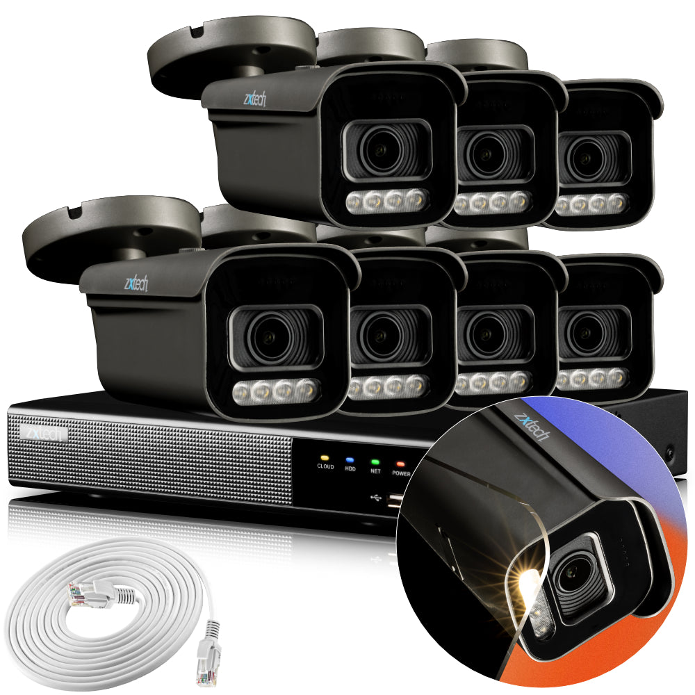 Zxtech 4K CCTV System - 7 x IP PoE Cameras Motorised Lens Face Detection Outdoor Sony Starvis Enhanced Night Vision | RX7H9Y