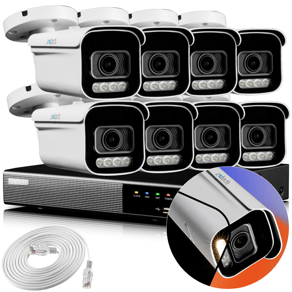 Zxtech 4K CCTV System - 8 x IP PoE Cameras Motorised Lens Face Detection Outdoor Sony Starvis Enhanced Night Vision | RX8D9Y