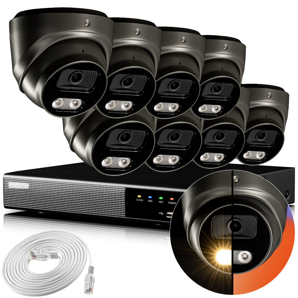 Zxtech 4K CCTV System - 8 x IP PoE Cameras Audio Recording Face Detection Outdoor Sony Starvis | RX8E9Y