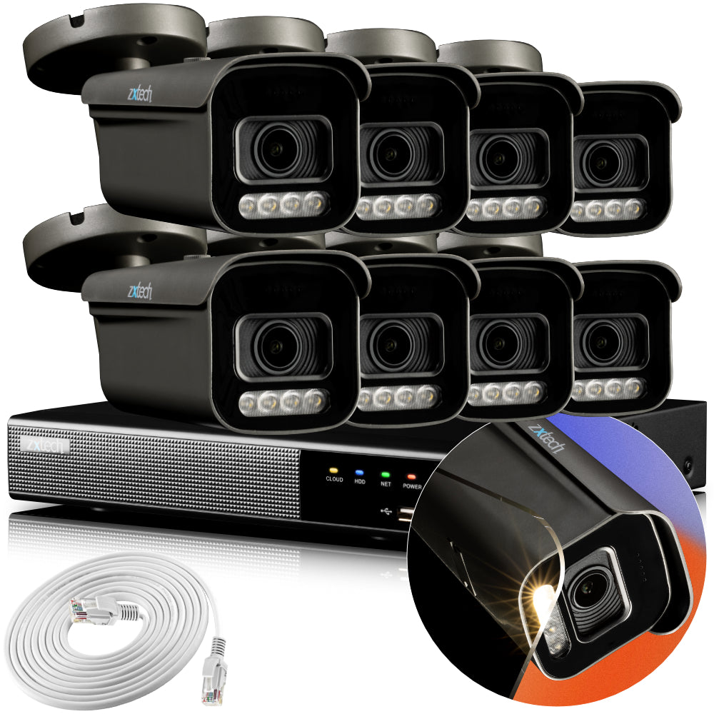 Zxtech 4K CCTV System - 8 x IP PoE Cameras Motorised Lens Face Detection Outdoor Sony Starvis Enhanced Night Vision | RX8H9Y