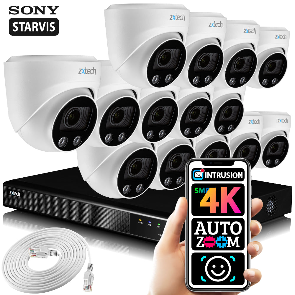 Zxtech 14x 5MP 8MP 60M IR Auto Zoom PoE Security Camera NVR Face Recognition Kit RX14C16X