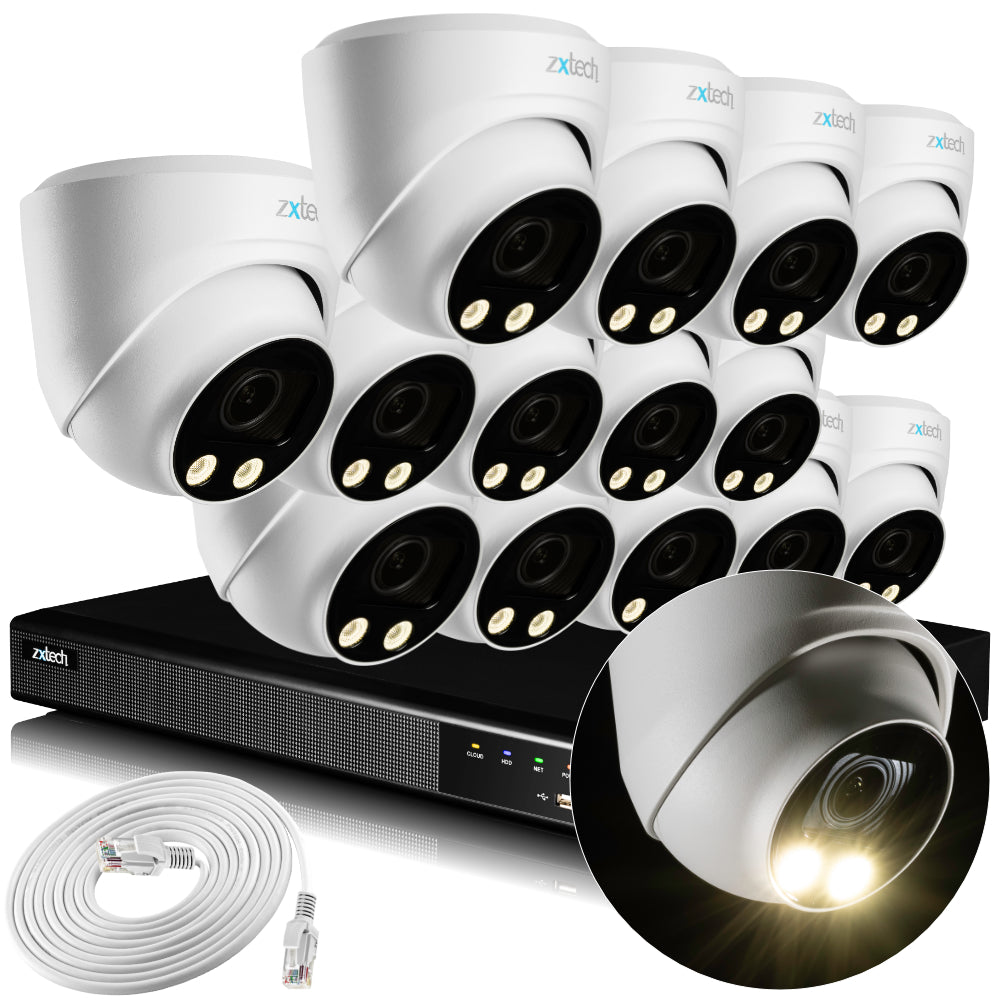 Zxtech Colour Night Vision 14x 5MP 8MP 60M IR Auto Zoom PoE Security Camera NVR Face Recognition Kit RX14C16X