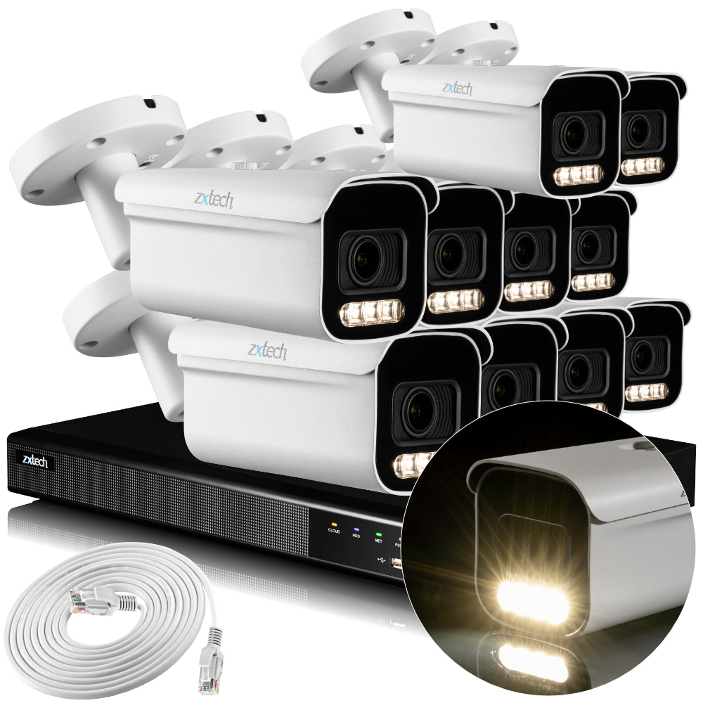 Zxtech 4K CCTV System - 10 x IP PoE Cameras Motorised Lens Face Detection Outdoor Sony Starvis Enhanced Night Vision  | RX10D16X