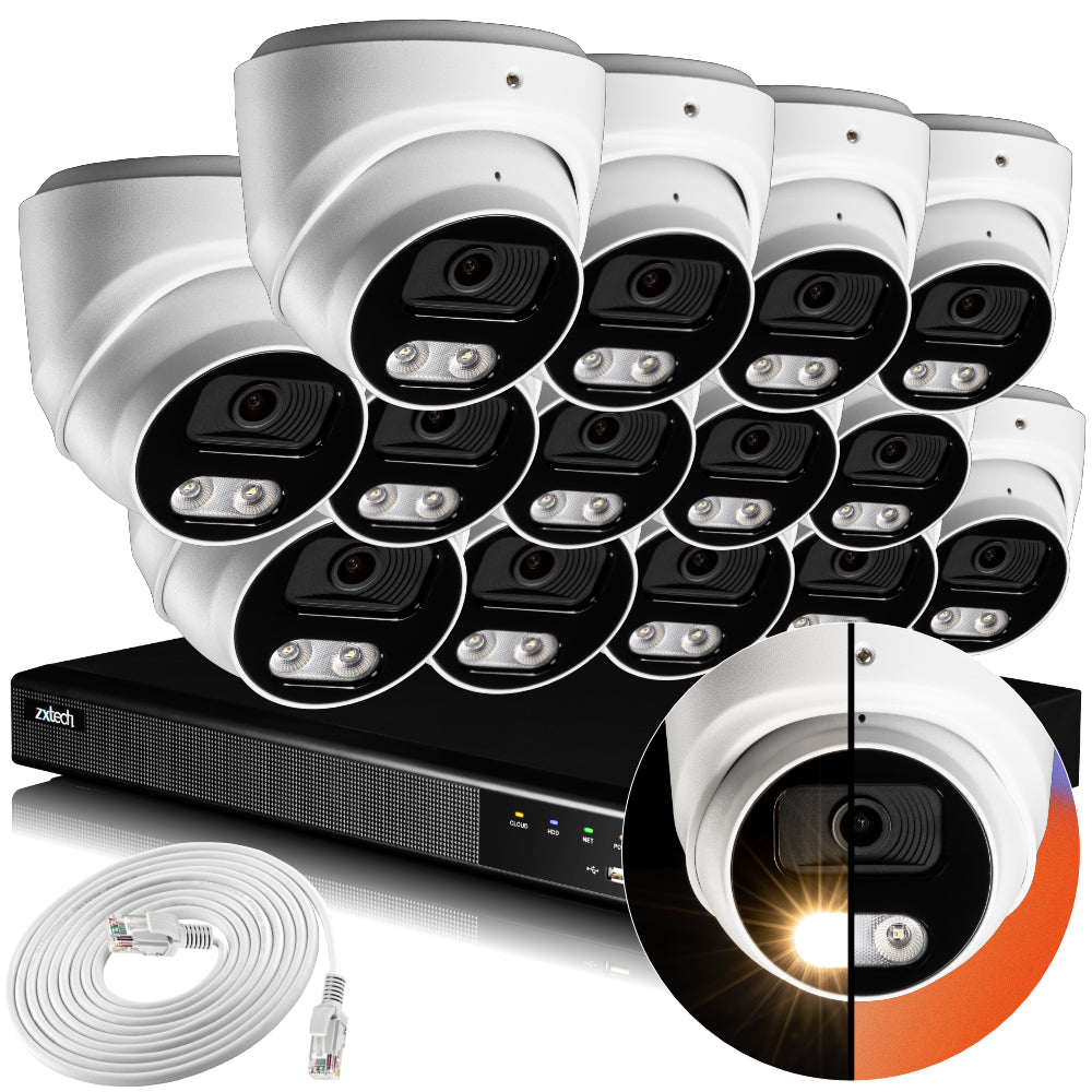 Zxtech 4K CCTV System - 14 x IP PoE Cameras Audio Recording Face Detection Outdoor Sony Starvis  | RX14A16X