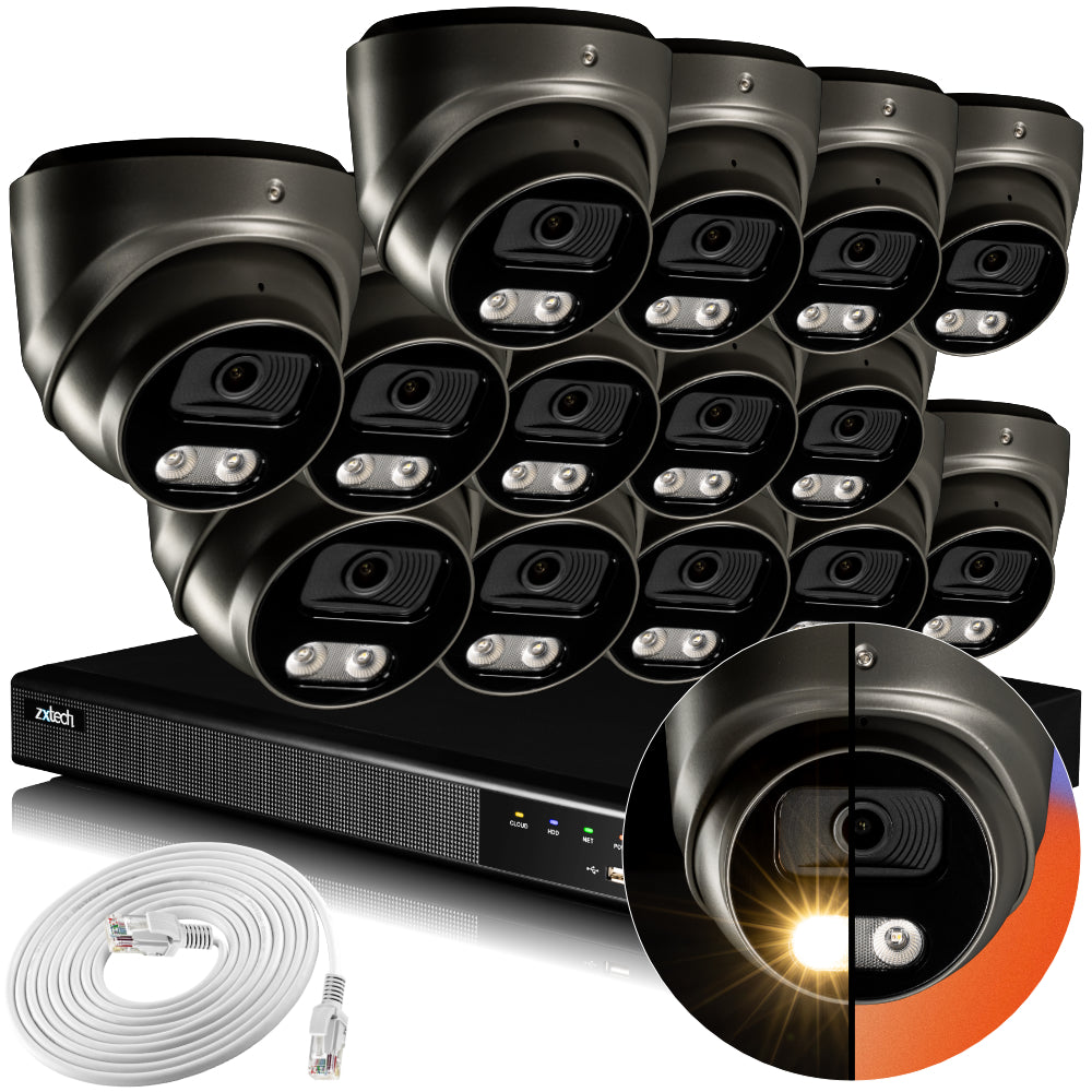 Zxtech 4K CCTV System - 14 x IP PoE Cameras Audio Recording Face Detection Outdoor Sony Starvis  | RX14E16X