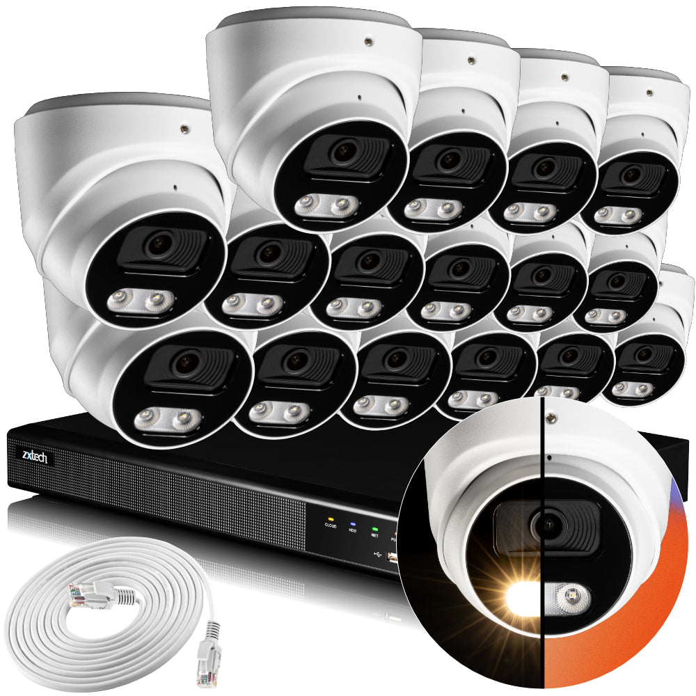 Zxtech 4K CCTV System - 16 x IP PoE Cameras Audio Recording Face Detection Outdoor Sony Starvis  | RX16A16X