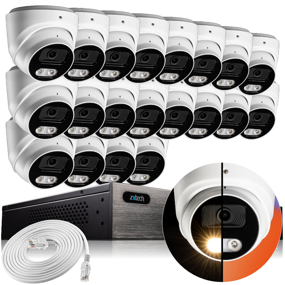 Zxtech 4K CCTV System - 20 x IP PoE Cameras Audio Recording Face Detection Outdoor Sony Starvis  | RX20A24W