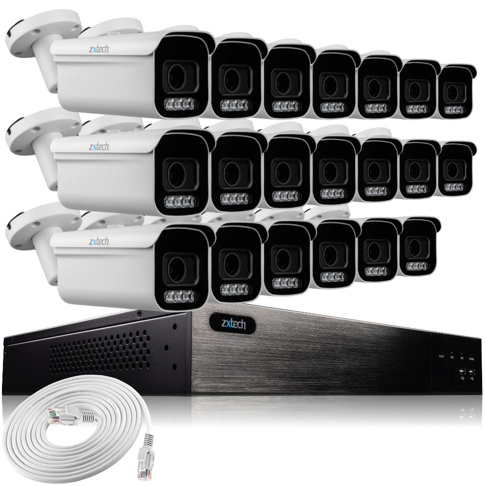 Zxtech 16x 5MP 8MP Auto Zoom PoE Outdoor Security Cameras Face Recognition CCTV Kit RX20D24W