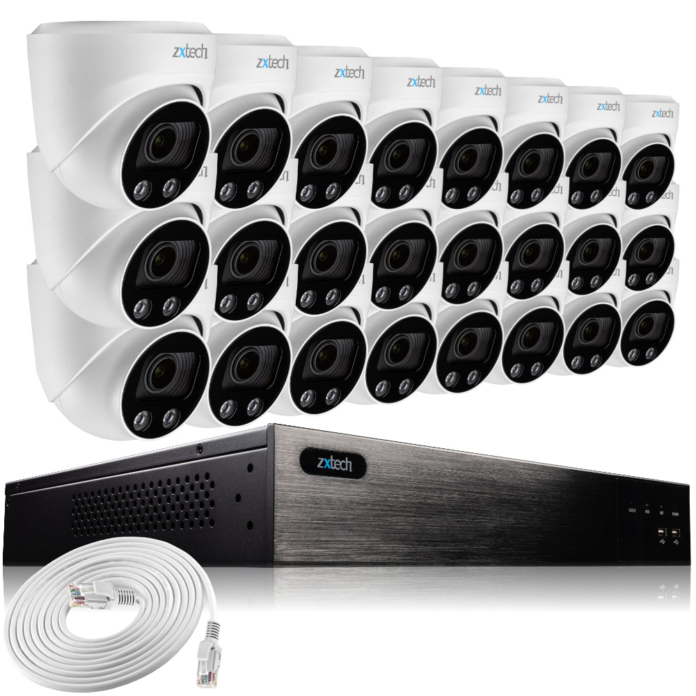 Zxtech 16x 5MP 8MP 60M IR Auto Zoom PoE Security Camera  NVR Face Recognition Kit RX24C24W