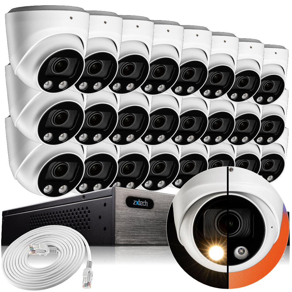 Zxtech 4K CCTV System - 24 x IP PoE Cameras Motorised Lens Face Detection Outdoor Sony Starvis  | RX24C24W