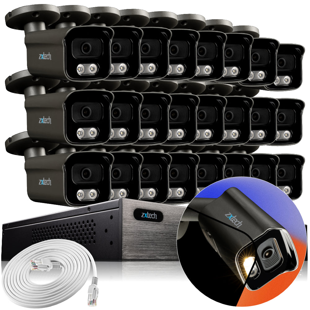 Zxtech 4K CCTV System - 24 x IP PoE Cameras Audio Recording Face Detection Outdoor Sony Starvis  | RX24F24W