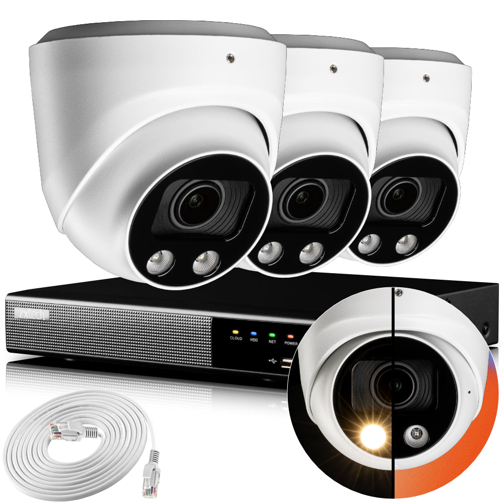 Zxtech 4K CCTV System - 3 x IP PoE Cameras Motorised Lens Face Detection Outdoor Sony Starvis  | RX3C4Z