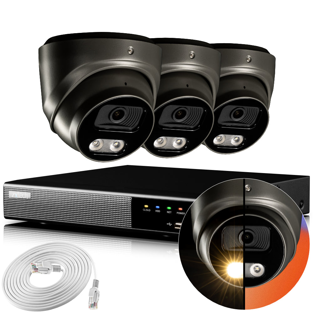 Zxtech 4K CCTV System - 3 x IP PoE Cameras Audio Recording Face Detection Outdoor Sony Starvis  | RX3E4Z
