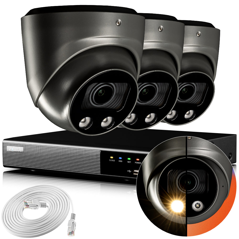 Zxtech 4K CCTV System - 3 x IP PoE Cameras Motorised Lens Face Detection Outdoor Sony Starvis  | RX3G4Z