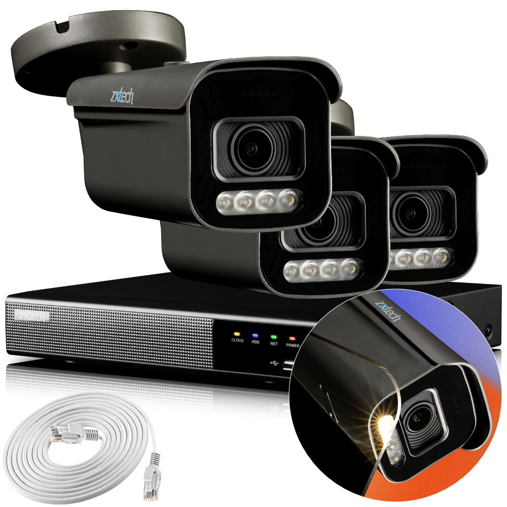 Zxtech 4K CCTV System - 3 x IP PoE Cameras Motorised Lens Face Detection Outdoor Sony Starvis Enhanced Night Vision  | RX3H4Z