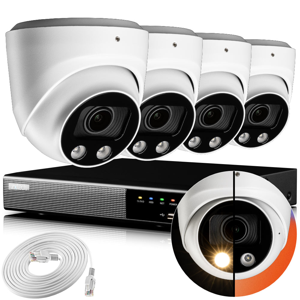 Zxtech 4K CCTV System - 4 x IP PoE Cameras Motorised Lens Face Detection Outdoor Sony Starvis  | RX4C4Z