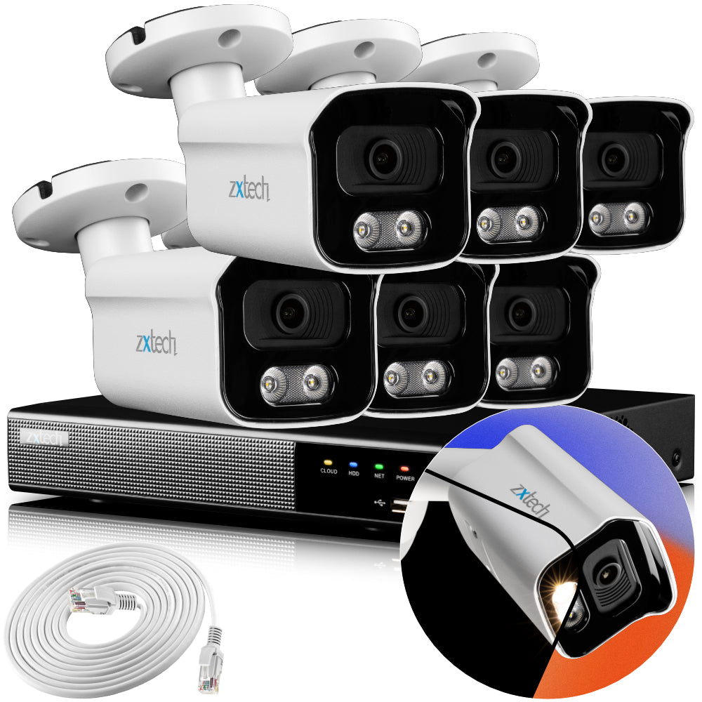Zxtech 4K CCTV System - 6 x IP PoE Cameras Audio Recording Face Detection Outdoor Sony Starvis  | RX6B9Y