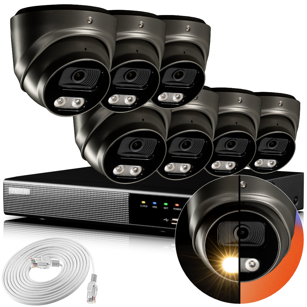 Zxtech 4K CCTV System - 7 x IP PoE Cameras Audio Recording Face Detection Outdoor Sony Starvis  | RX7E9Y