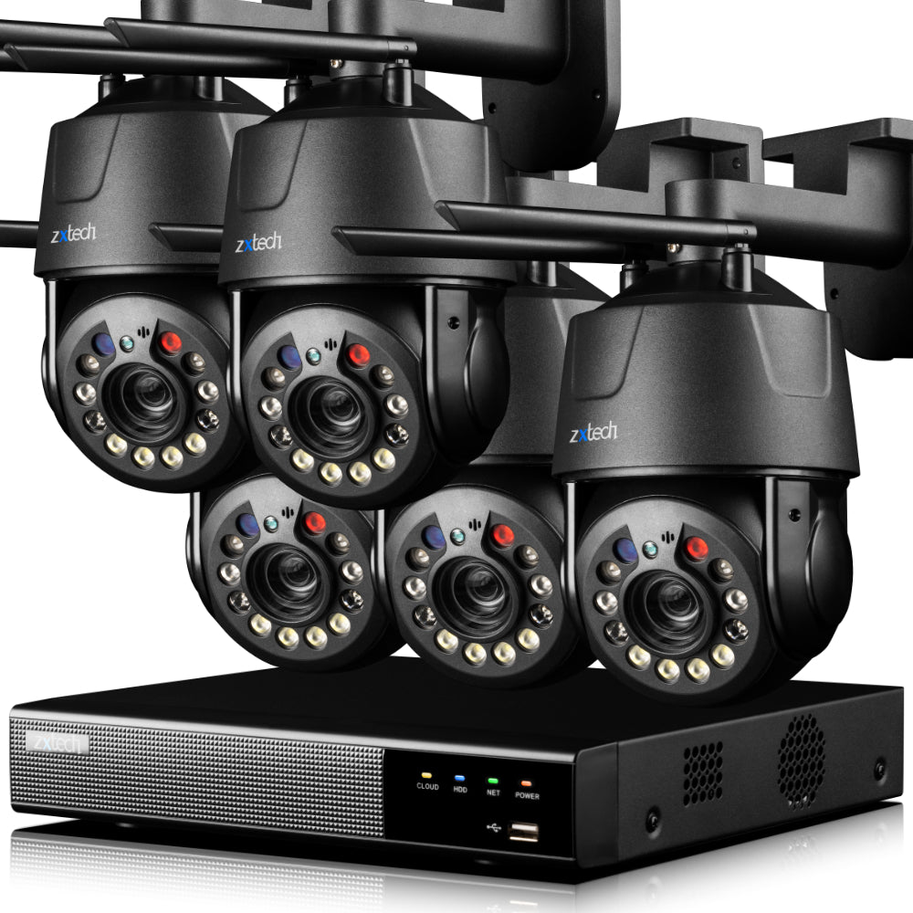 Zxtech 5MP/4K Wireless PTZ CCTV System  - 5 x WiFi Security Camera 5X/10X/20X Auto Zoom Colour Night Vision Outdoor 2-Way-Audio 9CH Sony Starvis