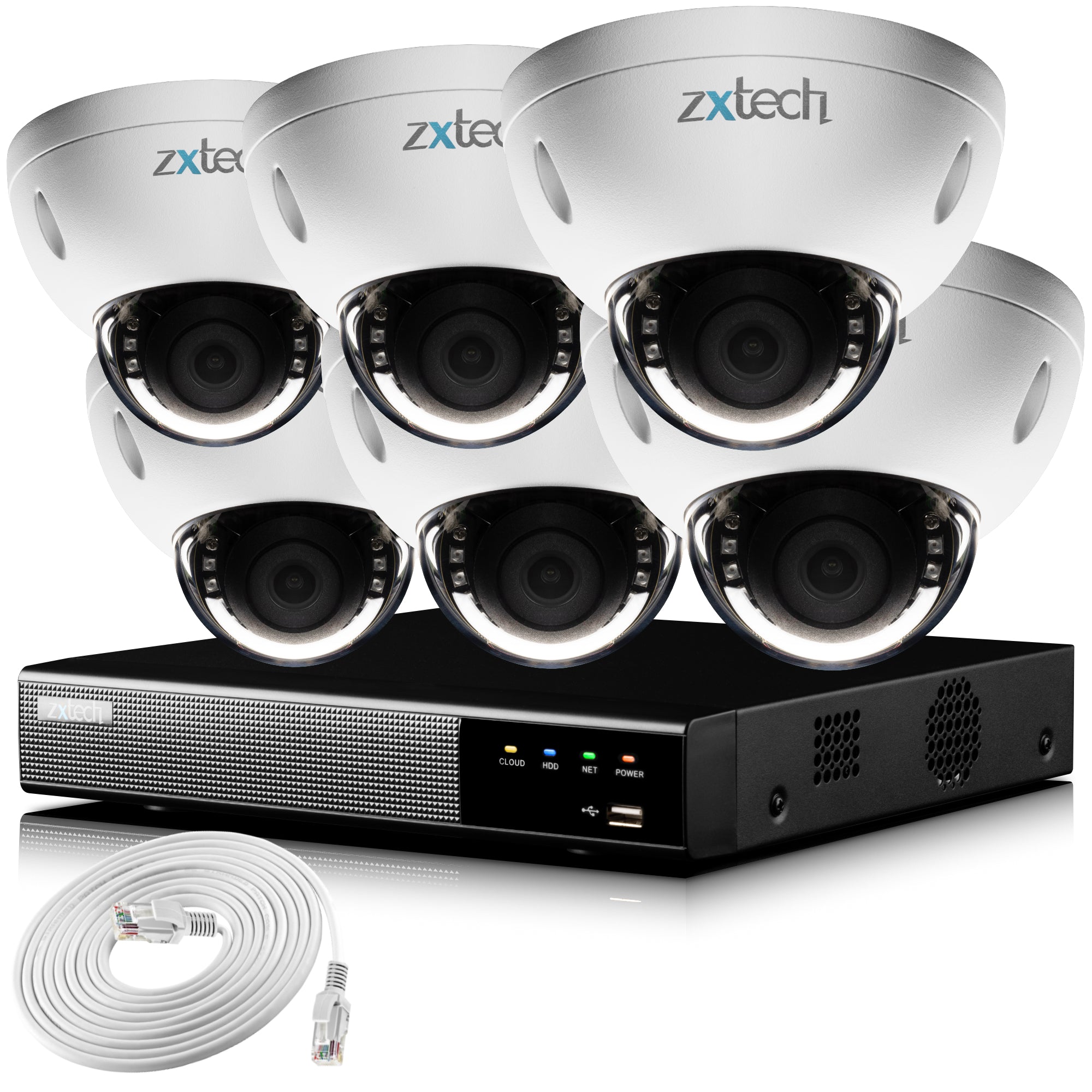 Zxtech IK10 4K CCTV System - 6 x IP PoE Cameras Face Detection Outdoor Sony Starvis Enhanced Night Vision  | IK6A9Y