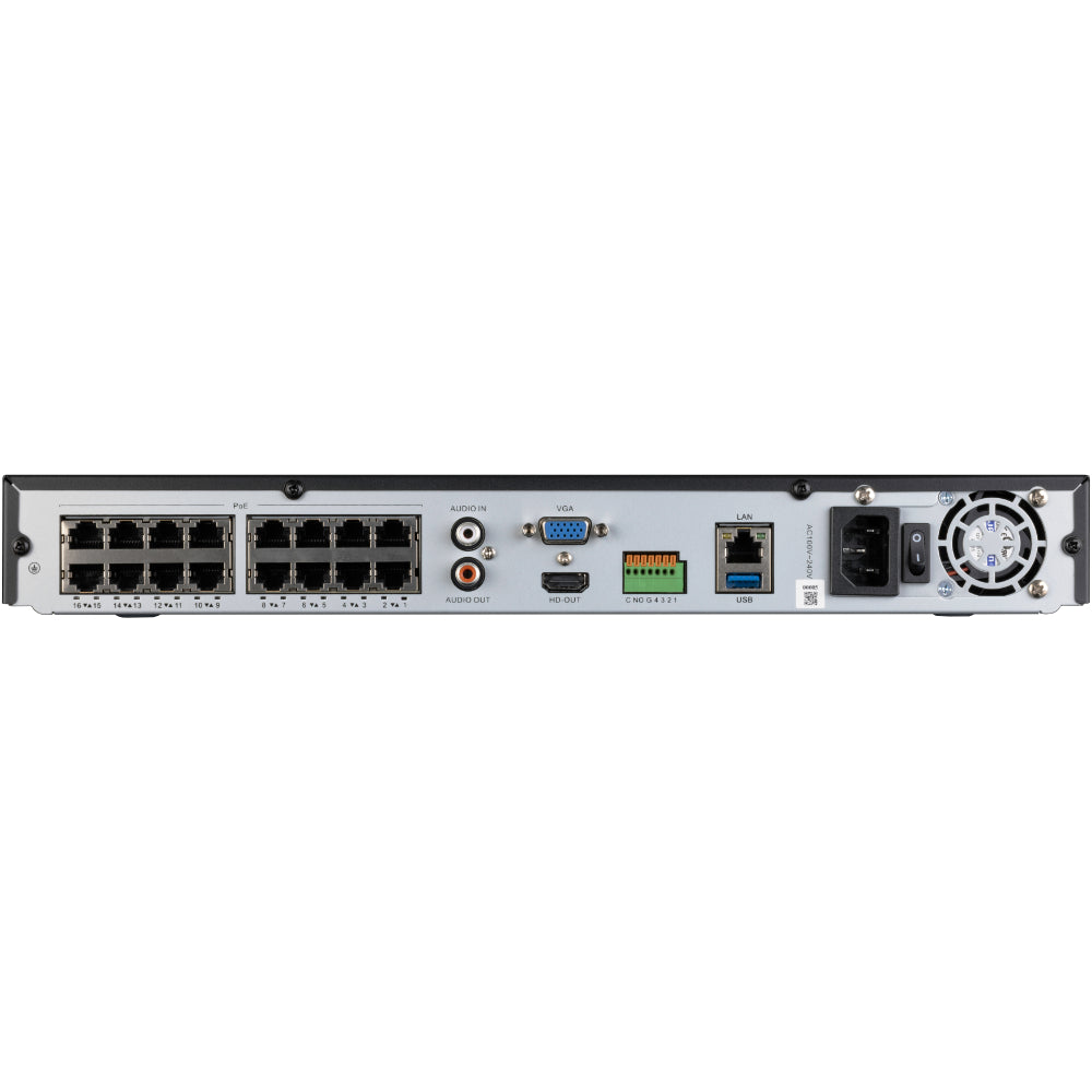 Back Ports of Zxtech 4K 12MP NVR 16 Channel PoE NVR with 32 Channel IP Input