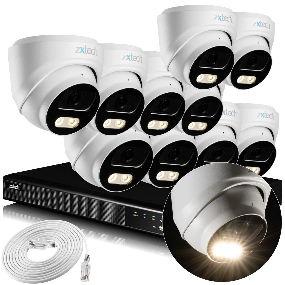 Zxtech 4K CCTV System - 10 x IP PoE Cameras Audio Recording Face Detection Outdoor Sony Starvis  | RX10A16X