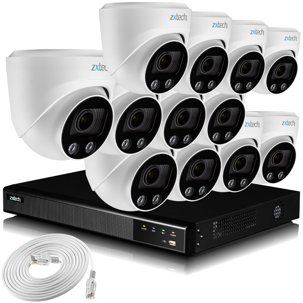 Zxtech 4K CCTV System - 12 x IP PoE Cameras Motorised Lens Face Detection Outdoor Sony Starvis  | RX12C16X
