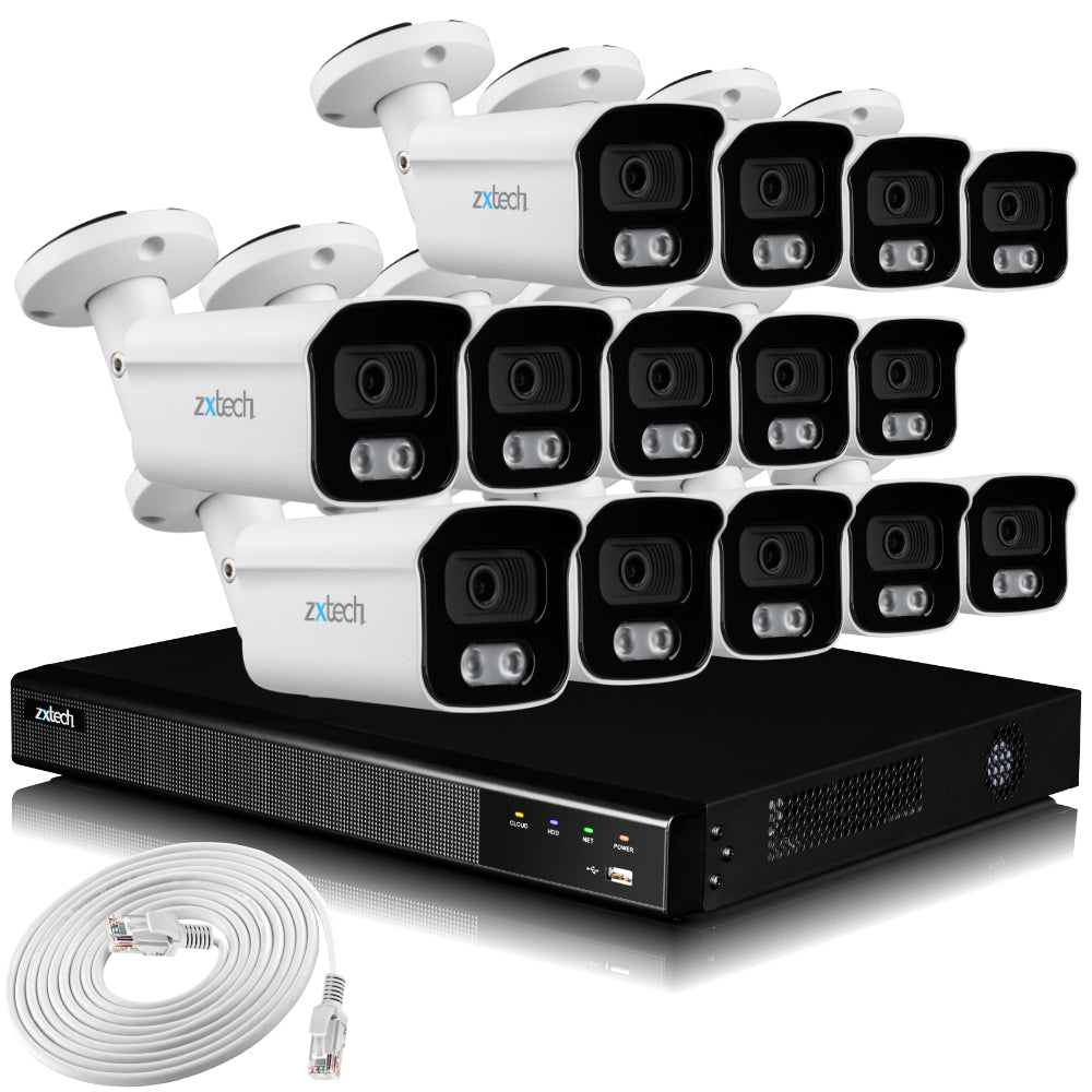 Zxtech 14 x 5MP 8MP PoE IP Camera NVR Face Recognition Complete Security System RX14B16X
