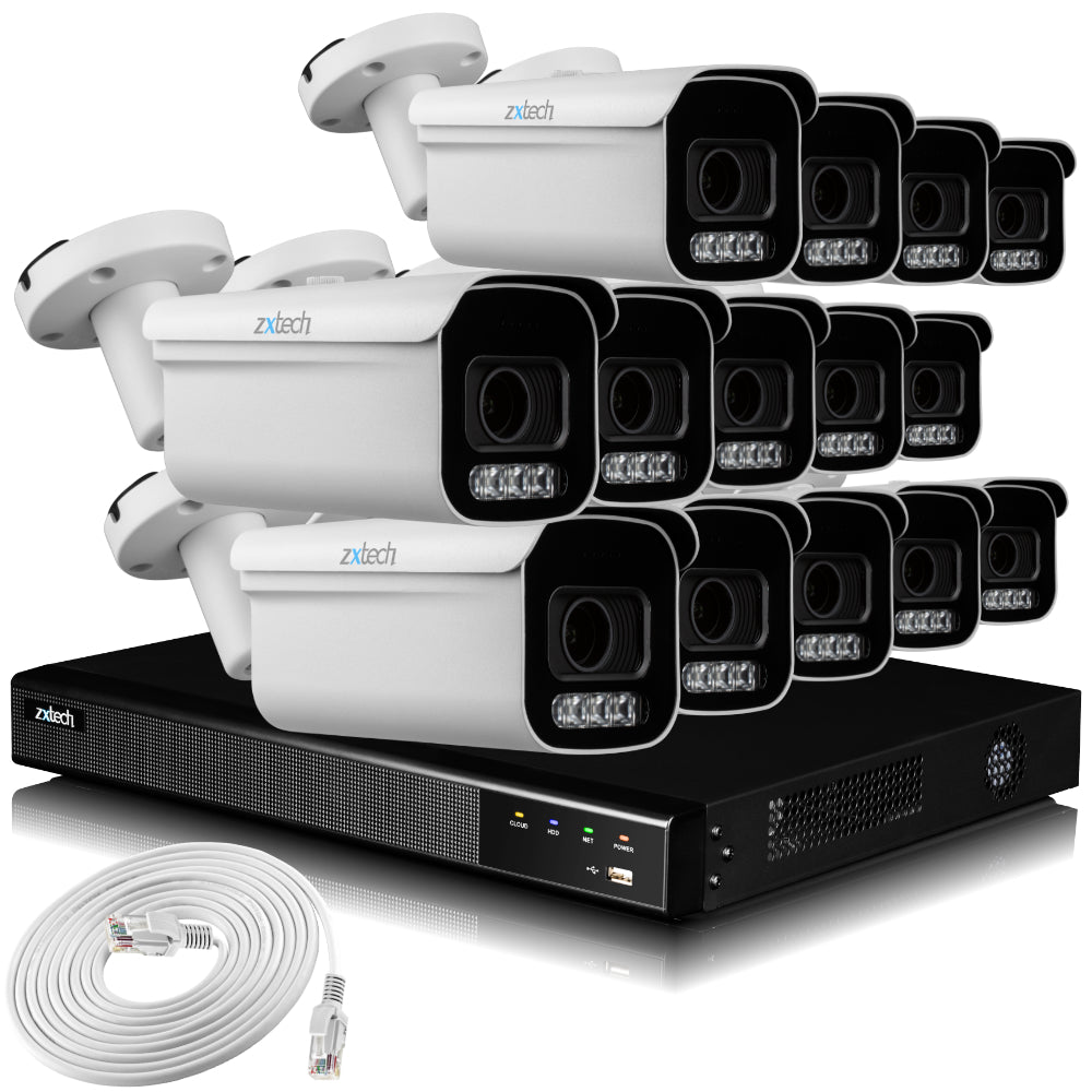 Zxtech 14x 5MP 8MP Auto Zoom PoE Outdoor Security Cameras Face Recognition CCTV Kit RX14D16X