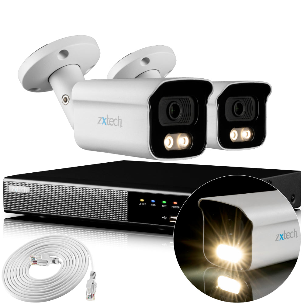 Zxtech 4K CCTV System - 2 x IP PoE Cameras Audio Recording Face Detection Outdoor Sony Starvis  | RX2B4Z